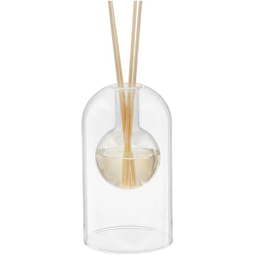 Double Glass Bubble Diffuser with 4 Reed Sticks, Aromatherapy Ball Bottle | Transparent Decorative Container, Vintage Coastal Room Home Decor, Rustic Vase for Essential Oil, Coffee Centerpiece Table