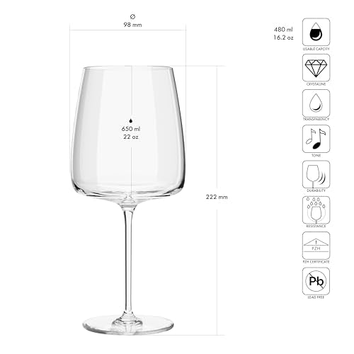 Krosno White Wine Glasses Set of 4, 16.2 oz, Modern Collection | Red Wine Glasses, Rosé, Cocktails, Aperol, Water, Glass, Lead-Free Crystal, Dishwasher Safe, Idea Reaglo - size: 16.2 Ounces