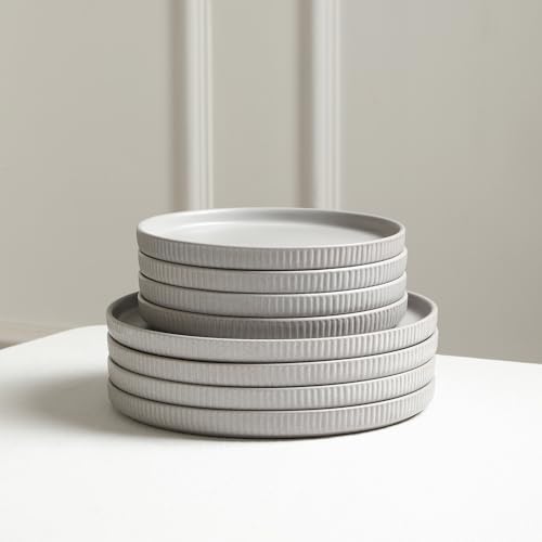 Stone Lain Haven Modern Stoneware 4 Piece Dinner Plates Sets, Dish Set for 4, Reactive Glaze Grey - color: Gray, size: 4-Piece - Dinner Plate