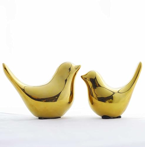 Set of 2 Gold Bird Sculptures, Gold Bird Decor,Bird Decorations,and Modern Fall Shelf Home Decor Accents for Living Room Shelves, Bookshelves, and Coffee Tables - color: Gold, size: S&M