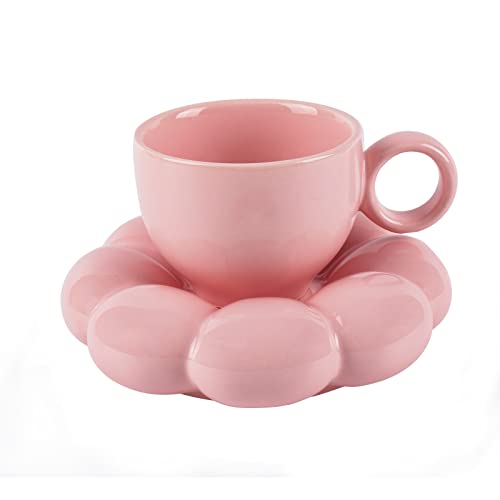 Koythin 6.5oz Sunflower Saucer Mini Ceramic Mug, Pink Mother’s Day Cup | 200ml Petite Floral Cup, Microwave & Dishwasher Safe; Perfect Mother’s Day Gift For Mom - color: Peach Pink