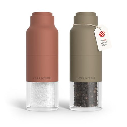 LARS NYSØM Salt and Pepper Grinder Set, Stainless Steel Manual Salt and Pepper Mills, Adjustable Ceramic Grinder, Design Spice Shakers (Red/Brown) - color: Brick Red/Taupe Brown