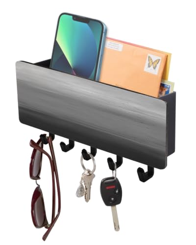 Key Holder for Wall Black Grey Key and Mail Holder with Shelf 5 Hooks Storage Key Organizer Rack Gradient Pure Color Wood Wall Key Hanger for Entryway Hallway Kitchen Office Home Decor - color: Black, size: Black