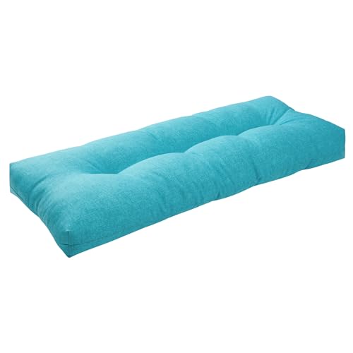 Indoor Outdoor Bench Cushion 42"x18", Non-Slip Patio Furniture Seat Pads, Waterproof Overstuffed Tufted Loveseat Cushion with Round Corner for Window, Swing, Garden, Porch-Aqua Blue - color: Aqua Blue, size: 42 x 18 x 5 In