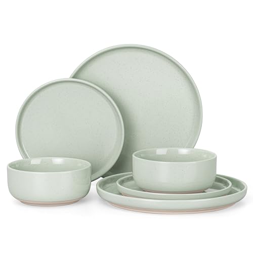 HaWare Dinnerware Sets, 6-Piece Plates and Bowls Set for 2, Asparagus Green - color: Speckled Asparagus Green, size: 6pcs for 2