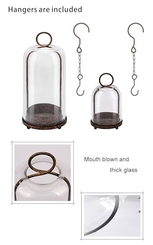 5" & 4" Wide Versatile Metal Candle Holder in Rustic Brown with Handmade Thick, Heavy & Sturdy Glass Dome for Pillar Candle, Industrial, Modern, Shelf, Mantel, Veranda, Porch - color: Brown