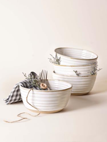 LE TAUCI Large Soup Bowl 42 oz, Ceramic Kitchen Bowl Set for Soup, Pho, Chip, Pasta, Fruits, Salad, Noodle and Ramen- 7 Inch, Set of 4, Arctic white - size: 7 inch