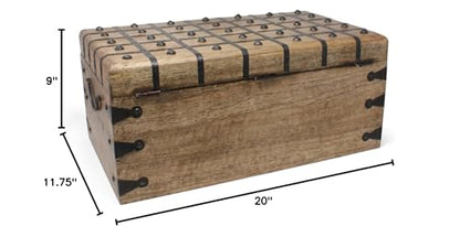 Treasure Chest Wooden Box with Antique Iron Lock and Skeleton Key (XX-Large 20x11.75x9) - Storage and Decor – Pirate Wooden Treasure Chest, Decorative Box with Hinged Lid, - size: XX-Large 20 x 11.75 x 9"