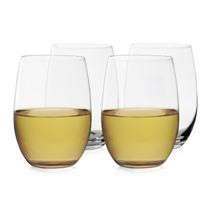 True Vino Stemless White Wine Glasses, Elegant Wine Tumblers for White Wines, Stylish Modern Glassware for Dinner Party, Home Bar, Wedding Gifts, Birthday Gifts, 18 oz, Set of 4 - size: Set of 4, style: Vino Clear