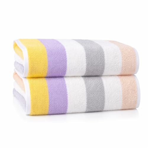 YiLUOMO Yellow Striped Pattern Hand Towels Set of 2, 13 x 29 Inch | Super Soft 100% Cotton Absorbent Quick Dry Decorative Hand Towel for Bathroom Kitchen Home Everyday Use Gym, Camping - color: B-yellow