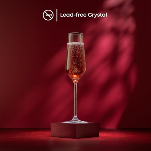 JoyJolt Champagne Glasses Layla Collection, Set of 4 – 6.7 oz Elegant Crystal Stemmed Champagne Flutes for Prosecco, Sparkling Wine, Mimosas, Cocktails, Weddings, Anniversaries, Parties - style: Champagne Glasses