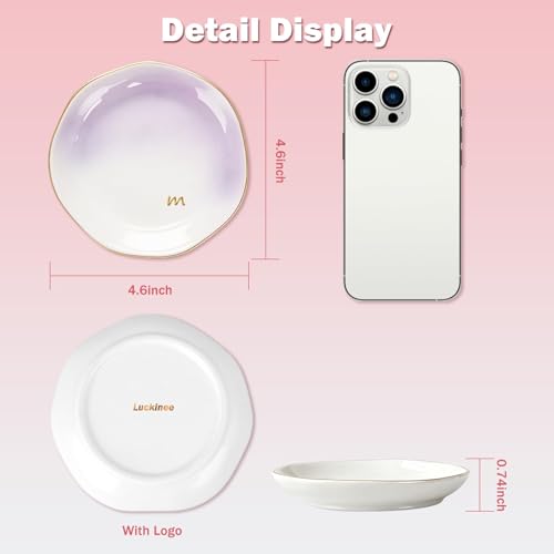 LUCKINEE Ceramic Jewelry Tray Round Ring Dish Trinket Dish Gifts for Women | Personalized Birthday Gifts for Mom Dad,Sisters and Friends,with 1pc Gold Puffy Letter Sticker A-Z, With 1pc Greeting Card - color: DIY Style 2- A-Z