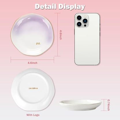 LUCKINEE Ceramic Jewelry Tray Round Ring Dish Trinket Dish Gifts for Women | Personalized Birthday Gifts for Mom Dad,Sisters and Friends,with 1pc Gold Puffy Letter Sticker A-Z, With 1pc Greeting Card - color: DIY Style 2- A-Z