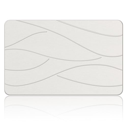Veeloim Stone Bath Mat Diatomaceous Earth Shower Mat Non-Slip Super Absorbent Diatomite Stone Bath Mats for Bathroom Floor Quick Drying Natural Easy to Clean(23.6''×15.4" White) | Fast Drying, Super Absorbent, Sustainable Material, Non-Slip, Easy Maintena