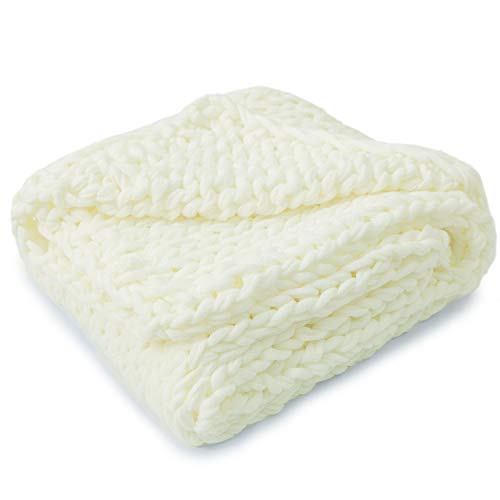 Cheer Collection Chunky Cable Knit Throw Blanket for Couch, Sofa, Bedroom and Living Room - Extra Soft and Cozy Decorative Throws - 50" x 60", Ivory - color: Ivory