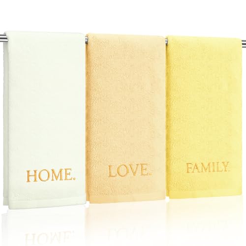 3 Pcs Hand Towels Bathroom Set,Yellow,Home Love Family | Embroidered Cotton Farmhouse Towels, Kitchen Decor, Rustic Boho Decorative with Text Labels, Guest Bath Home - color: Yellow, style: Home Love Family