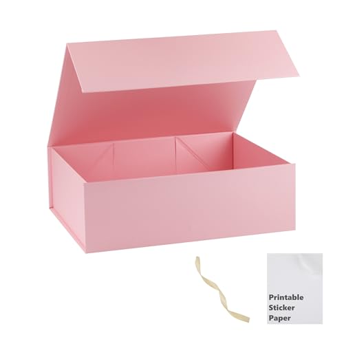 Pink Gift Box,13x11x5.3 Large Gift Boxes With Lids For Presents Includes Ribbon And Diy Printable Sticker Paper,Bridesmaid Proposal Box,Magnetic Gift Box For Birthday,Wedding,Graduation - color: 13x11x5.3inch-Pink-Pack 1
