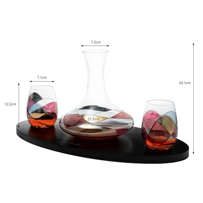 Artisanal Hand-Painted Decanter & Stemless Wine Glasses Set – Mother’s Day, Wife, Mom, or Friends – Romantic Stained Glass Windows, 2-Piece Set – Birthday or Housewarming Gift Idea - style: Decanter & Stemless Wine Glasses Set