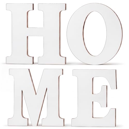 Jetec Wood Home Sign, 12 Inch Wooden Letters Home Wall Decor for DIY Seasonal Wreath Art Display, Rustic Farmhouse Art Decor for Living Room, Kitchen, Entryway, Housewarming Gift(White) - color: White