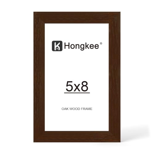 Hongkee 5x8 Oak Wood Picture Frame (1 Pack, Walnut) with Real Glass Cover | 5 x 8 Solid Wood Frame for Wall or Tabletop Display - Includes Easel Back, Vertical Hang - Ideal for Home, Office - color: Walnut, size: 5X8 in