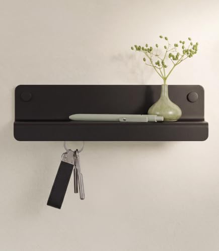 Kazai. Key Holder for Wall 'Holmsen' | Minimalist Key Hooks Design from Berlin | Modern Key Hanger with Metal Shelf | Key Hook Wall Mounted as Hallway Furniture | Black - color: Black, size: 11 inches