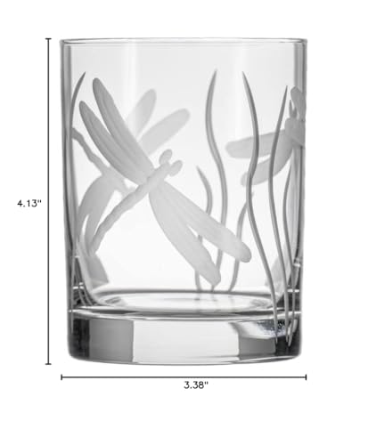 Rolf Glass Dragonfly Double Old Fashioned Glass | 13oz Etched Whiskey Tumbler | Set of 2 | Lead-Free Etched Glassware | Made in the USA (Set of 2) - color: DOF 2 Set