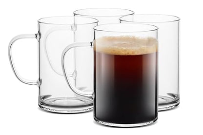 LUXU Glass Coffee Mugs, 16 oz Ice coffee cups,Large Beer Mugs Set of 4 | Everyday Drinkware,Water Glass,Glass Drink Tumblers,Bar Glassware,Borosilicate Glass Mugs with Handle for Hot/Cold Beverages - style: 16 oz clear mugs