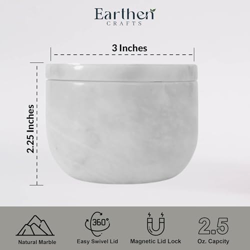 Marble Salt Cellar with Lid 3" Inch Salt Holder White Mini Salt Container with Magnetic Lock for Kitchen Counter, Salt & Spice Storage, Seasoning Jars for Table, 2.5 OZ Capacity - color: White