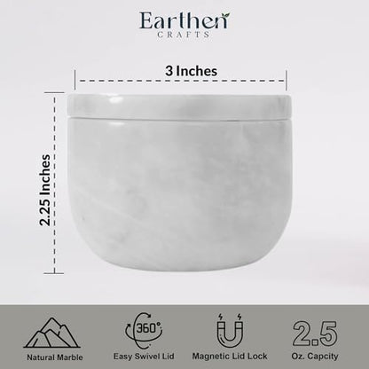 Marble Salt Cellar with Lid 3" Inch Salt Holder White Mini Salt Container with Magnetic Lock for Kitchen Counter, Salt & Spice Storage, Seasoning Jars for Table, 2.5 OZ Capacity - color: White