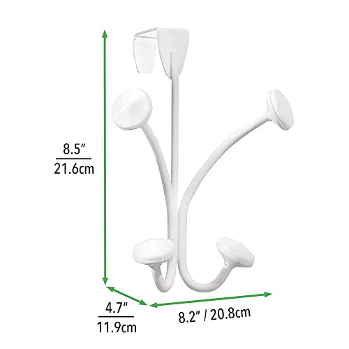 mDesign Decorative Over Door 4 Hanging Hooks, Steel Storage Organizer Rack for Coats, Hoodies, Hats, Scarves, Purses, Leashes, Bath Towels, Robes, Mens and Womens Clothing - White