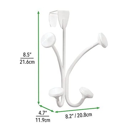 mDesign Decorative Over Door 4 Hanging Hooks, Steel Storage Organizer Rack for Coats, Hoodies, Hats, Scarves, Purses, Leashes, Bath Towels, Robes, Mens and Womens Clothing - White