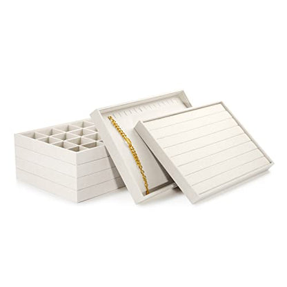 Oirlv Linen Jewelry Tray,Jewelry Drawer Organizer,Necklace Display Plate | Stackable Design, Organize and display jewelry Professionally,Premium Linen Fabric, Great for dresser or trade show displays - size: 1 Grids