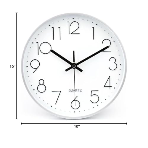 10 Inch Silver Wall Clock Battery Operated Silent & Non-Ticking Wall Clock for Home Office Bathroom - color: Silver, size: 10 Inch