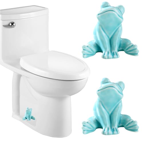 Ceramic Frog Toilet Bolt Covers Decorative, Set of 2 Tall Toilet Bolt Caps,Cute Frog Toilet Screw Cover Caps, Toilet Caps for Bottom of Toilet for Bathroom Decor, Easy to Install (B - Sky Blue) - color: B - Sky Blue