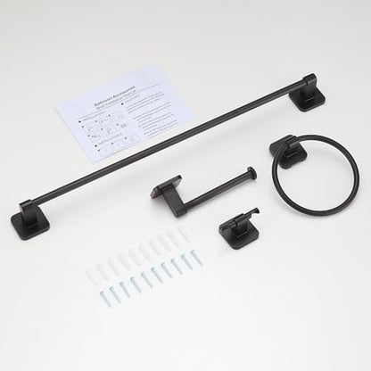 4 Pieces Bathroom Hardware Set, 24 inch Towel Bar, Towel Racks, Robe Towel Hooks, Toilet Paper Holder Wall Mounted Or Self-Adhesive,Stainless Steel and Plastic Bathroom Accessories Kit(Gray) - color: Gray