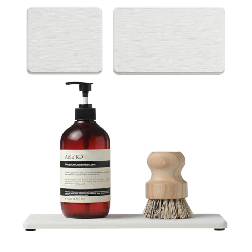 3PCS Bathroom Sink Vanity Trays, Quick Stone Drying Mat Dish Soap Dispenser Sponge Holder for Kitchen Counter, Diatomaceous Earth Water Absorbing Caddy Organizer, White - color: 3 Pack - White, size: 9" x 3.5"