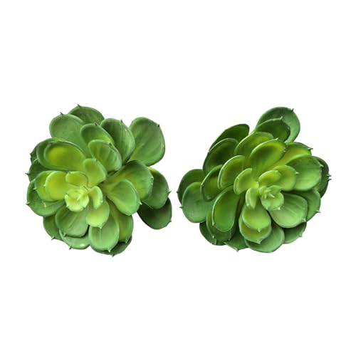 2Pcs Artificial Succulent Plants, Lotus Flower Realistic Fake Succulents, Fake Plant for Garden Arrangement Decor, Green - color: Green