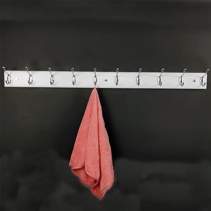37 Inch Long Wooden Wall Mounted Coat Rack with 10 Silver Chrome Hooks for Entryway and Bedroom to Hang Coats, Hats - Heavy Duty Hooks School Bag - size: Long-37.4in(95cm),10 Silver Hooks, style: Modern