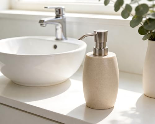 Clasin Home Sandstone Textured Resin Soap Dispenser with Metallic Pump and Waterproof Bottle Labels for Bathroom Kitchen Dish Hand Wash Shower Lotion Shampoo, 12 Oz, 2 Sets Beige - color: Natural Beige_2 Pcs