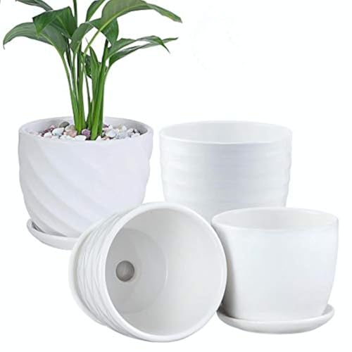 sietpoek 4.7” Ceramic Plant Pots with Drainage and Saucer 4PCs White | White Ceramic Flower Pots with Drainage Hole and Saucer, Decorative Planter for Indoor Outdoor Garden Plants Succulen - size: 4.7 Inch