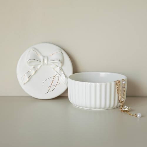 COLLECTIVE HOME Ceramic Jewelry Box with Bow, Nightstand Vanity Decor(D) | Jewelry Tray with Lid, Christmas Mother's Day Birthday Gifts for Women, Wedding, Bridal Shower, Bridesmaid Proposal Gifts - color: D