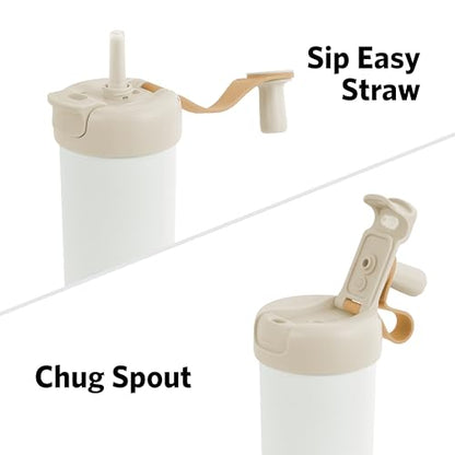 Glad Sip & Chug Insulated Water Bottle - Skinny Stainless Steel Tumbler with Straw and Chug Lid - Leak Resistant Double Walled Metal for Hot and Cold Drinks, 23oz, Beige - color: Beige