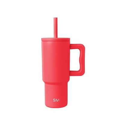 Simple Modern Kids 24 oz Tumbler with Handle and Silicone Straw Lid | Spill Proof and Leak Resistant | Reusable Stainless Steel Bottle | Gift for Kids Boys Girls | Trek Collection | Radiate Red | Trek Kids Water Bottle, Toddler Cup | Insulated Stainless S