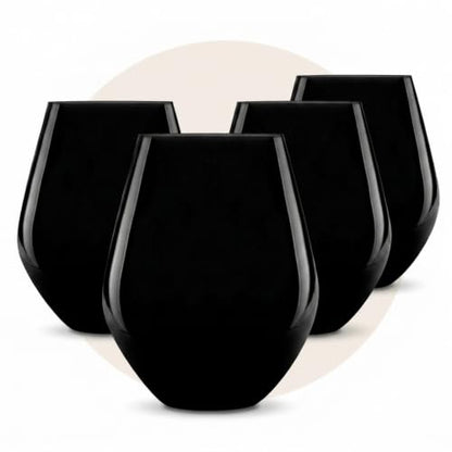 Godinger Stemless Red Wine Glasses, Drinking Glasses, European Made Stemless Wine Glass - Black, 17oz, Set of 4 - color: Black