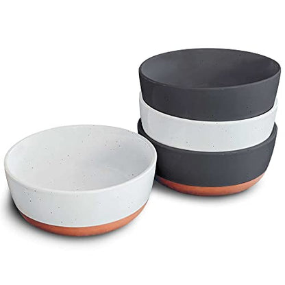Mora Ceramic Flat Bowls Set of 4-25 oz- For Soup, Salad, Rice, Cereal, Breakfast, Dinner, Serving, Oatmeal, etc - Microwave, Dishwasher and Oven Safe Bowl for Eating and Kitchen- Vanilla & Charcoal - color: Vanilla & Charcoal