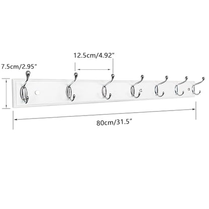 Wood Wall Mounted Coat Rack 32 inch (80cm) with 7 Silver Hooks, Lang Wooden White Wall Coat Hook Rack for Entrance, Hallway, Bedroom, White Wall Clothes Hanger - size: Long-31.5in(80cm),7 Silver Hooks, style: Modern