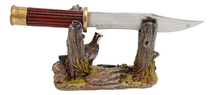 Ebros Rustic Open Country Quail Hen Bird Display Holder Statue With Decorative Shotgun Shell Casing Handle Blunt Blade Dagger Knife Figurine Set Centerpiece Decor Letter Opener Quails Farmhouse Accent