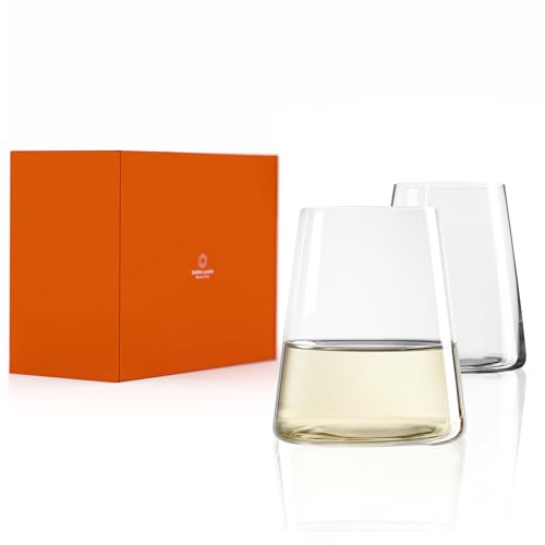 Stölzle Lausitz Stemless White Wine Glasses Power Set of 2, 13 1/2 oz – Modern Crystal Wine Glasses for Maximum Aroma – Dishwasher Safe & Break-Resistant, Made in Germany - size: 2 Pieces (1 Pack)