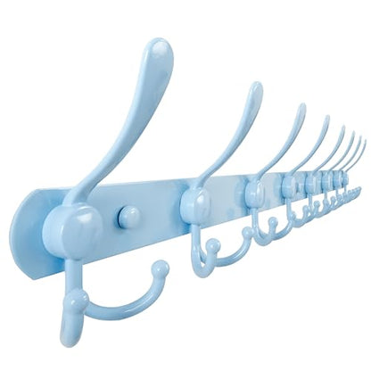 Coat Rack Wall Mount - 29.5” Long 8-Tri-Hooks Heavy Duty Coat Hanger Rail Wall Hooks for Hanging Coats Hats Clothing Clothes Purse Mudroom Entryway, Blue - color: Blue, size: L=29.5” (1 Pcs)