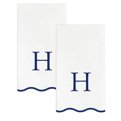 Stxy's Monogram Guest Towels, 40 Lettered Hand Towels - Navy Blue Letter 'H', Decorative Scalloped Monogrammed H Paper Napkins, Blue and White Disposable Dinner Napkins for Bathroom, Hostess Gifts - style: H